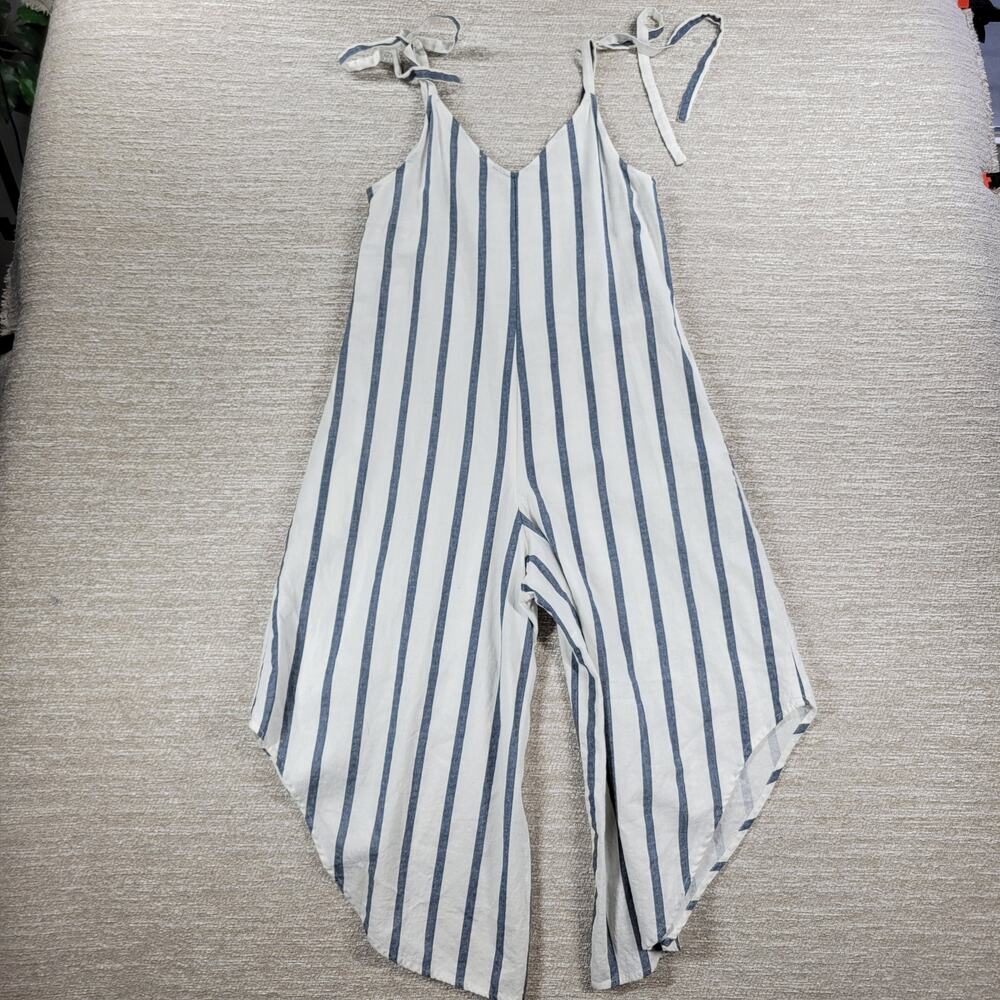 Vince Camuto Overall Jumpsuit Womens XS Striped Linen Blend Wide Leg Comfy Rayon